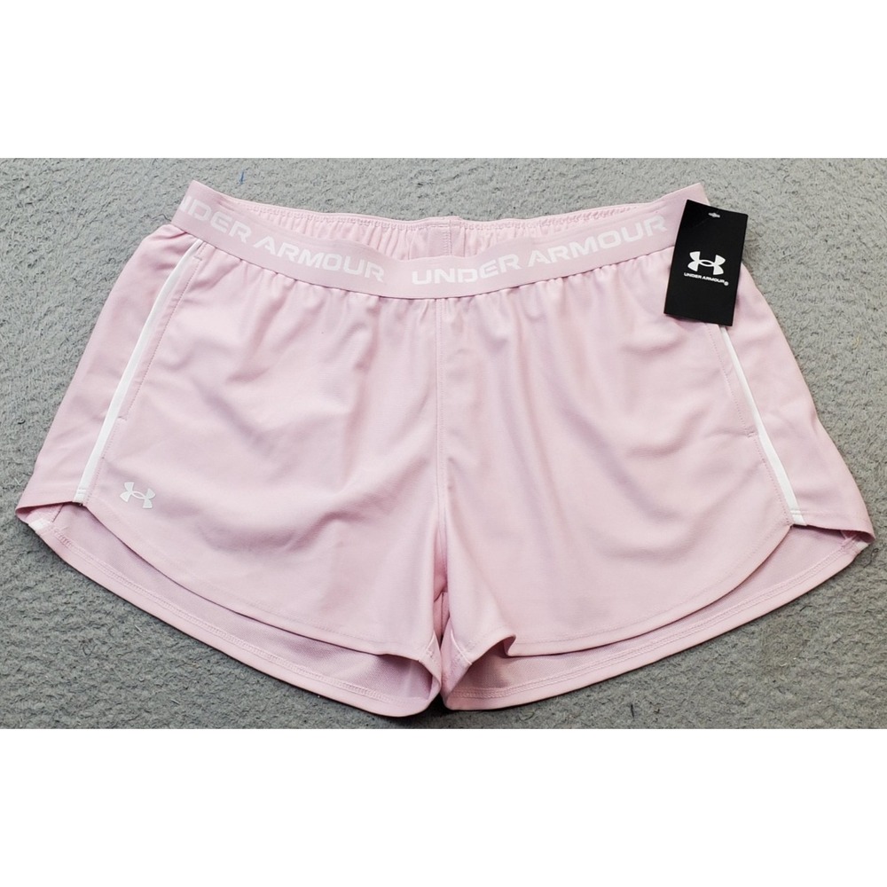 Under Armour Tech Play up Ball Shorts Womens L Pink Stretch Elastic Band 1389882